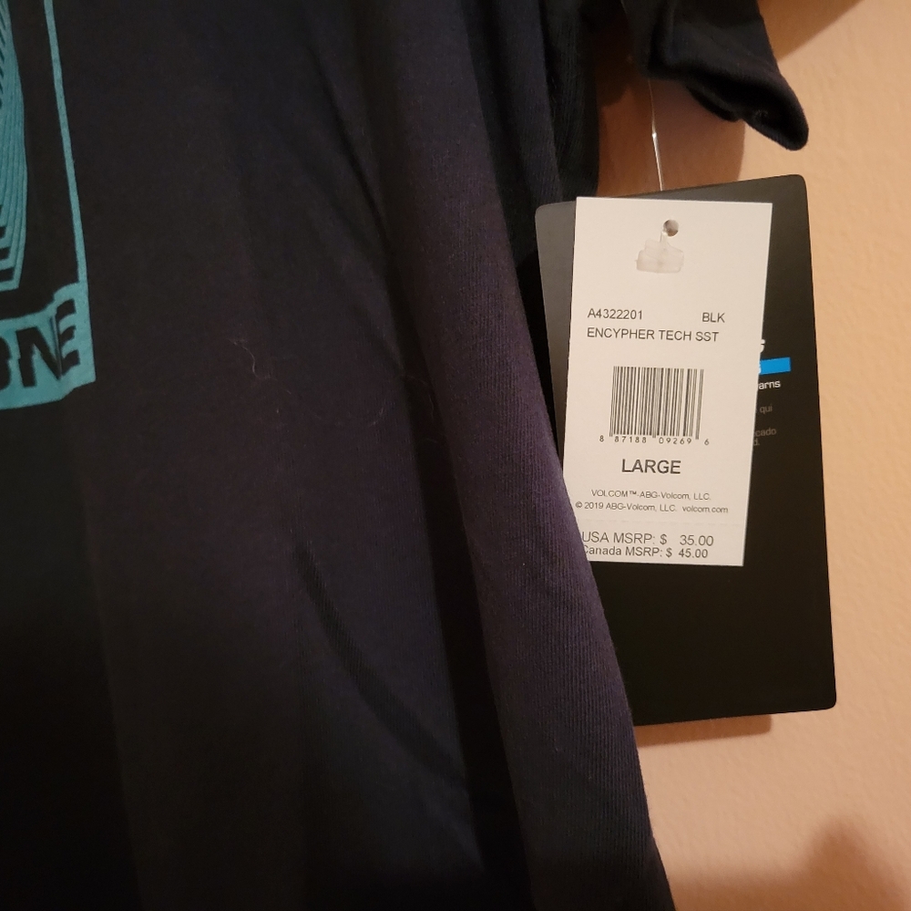 VOLCOM ENCYPHER TECH BLACK & TEAL TEE, SKATER, SURF, NWT, LARGE - Picture 4 of 10